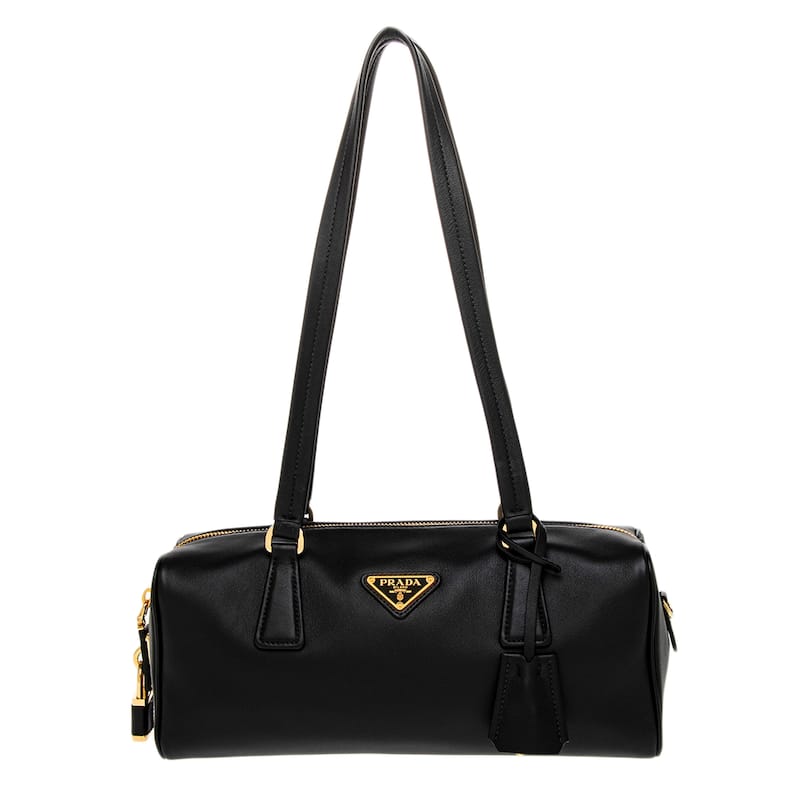 Medium Leather Top-Handle Bag with Padlock - Black