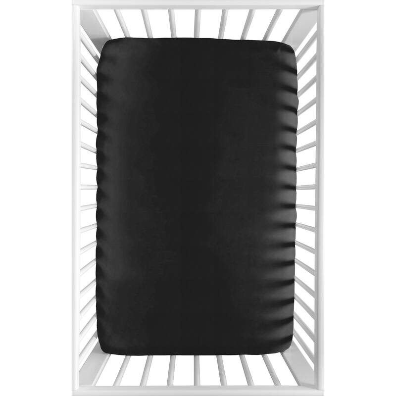 Sweet Jojo Designs Solid Black Unisex Boy Girl Gender Neutral Fitted Mini Portable Crib Sheet for Boho Stitch Farmhouse Bohemian