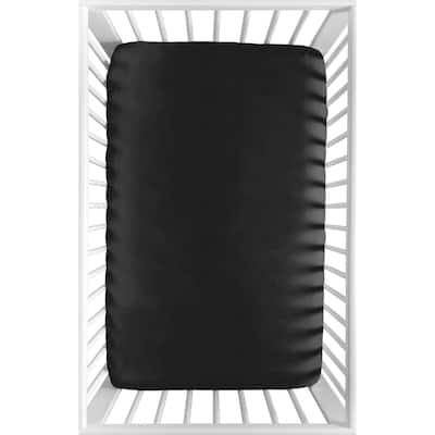 Sweet Jojo Designs Solid Black Unisex Boy Girl Gender Neutral Fitted Mini Portable Crib Sheet for Boho Stitch Farmhouse Bohemian