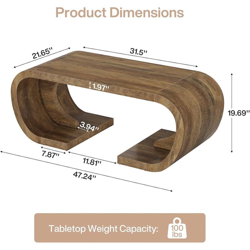 47 Inches Coffee Table, Heavy Duty Center Table with Curved Side
