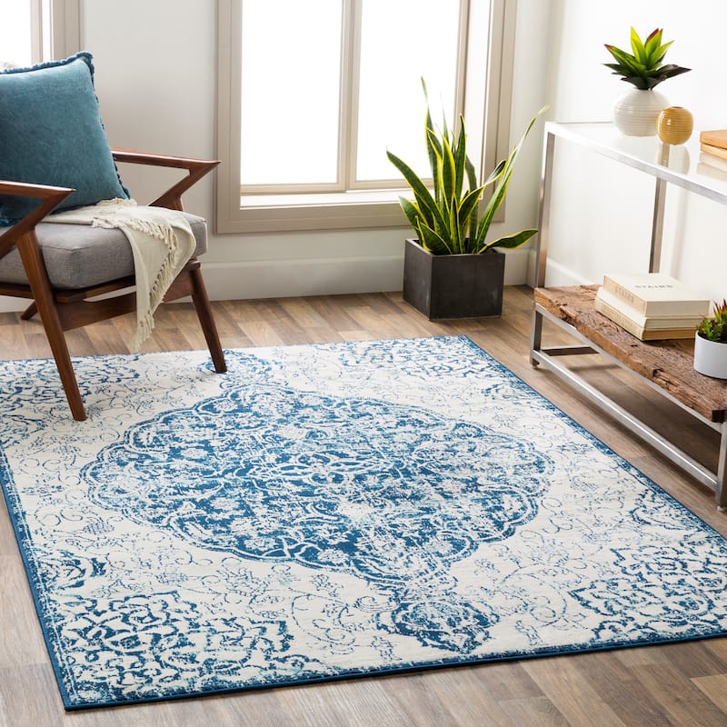 Livabliss Okeefe Vibrant Floral Medallion Area Rug - Navy - 6' 7" x 9'