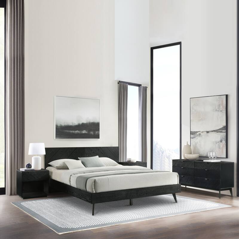 Petra 4 Piece Black Wood King or Queen Bedroom Set - King