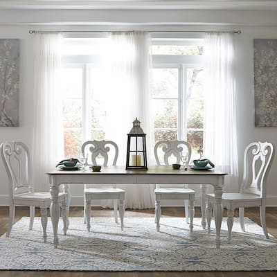 Magnolia Manor Antique White Weathered Bark Opt 5 Piece Leg Table Set