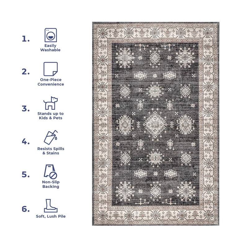 Nuloom Moxie SplashGuard Traditional Bordered Machine Washable Area Rug