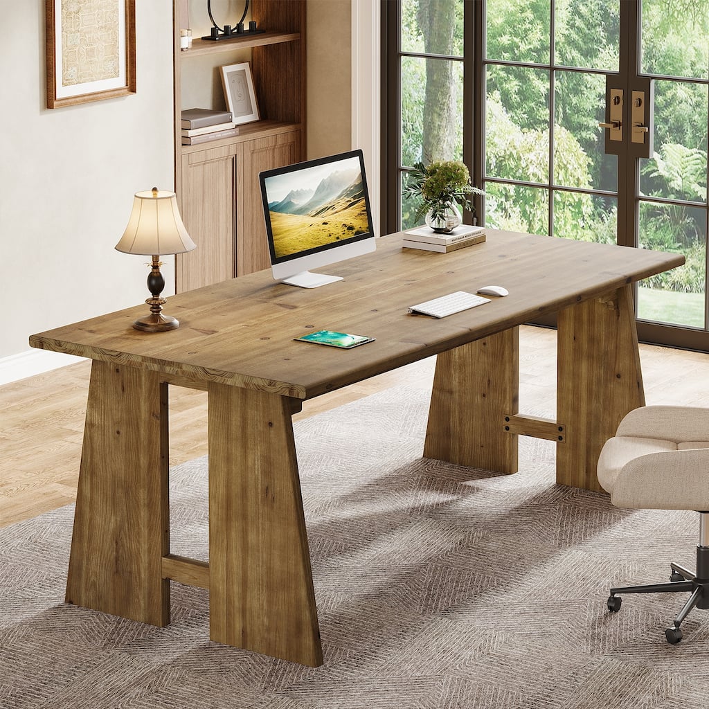 70.9-Inch Solid Wood Executive Desk with Sturdy Wooden Legs