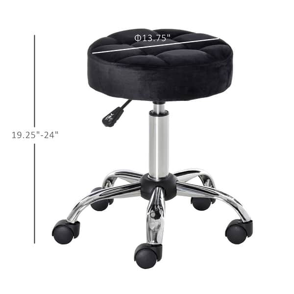 dimension image slide 0 of 2, HOMCOM Round Vanity Stool with Height Adjustable Lift, Luxury Style Upholstery and Swivel Seat and Wheels - 13.75"x13.75"x24"