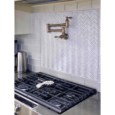Apollo Tile 5 pack 11.8-in x 11.8-in White Herringbone Glass Mosaic Wall Tile (4.83 Sq ft/case)