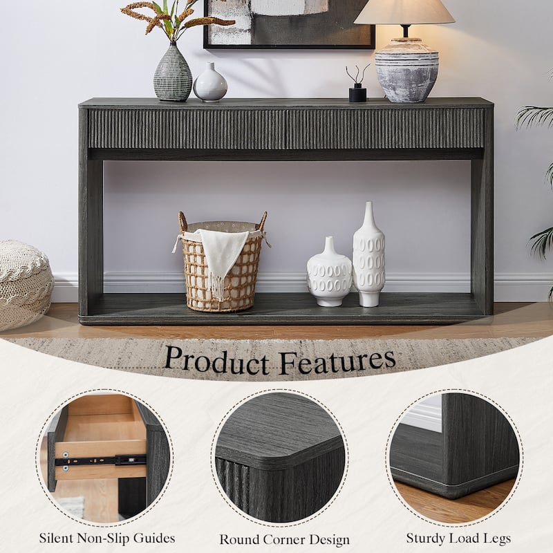 63" Modern Fluted 2 Drawers Entryway Table, Console Table, Sofa Table