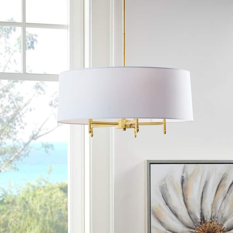 Madison Park Signature Presidio 5-Light Dimmable Chandelier with Drum-shaped Fabric Shade & Adjustable Height