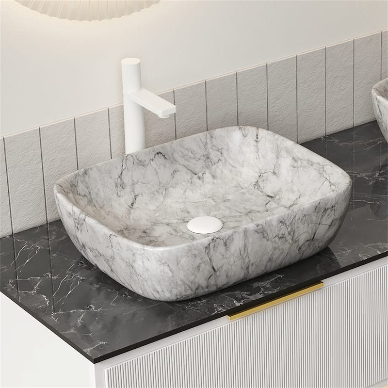 19" White Marble Bathroom Ceramic Sink - White Marble
