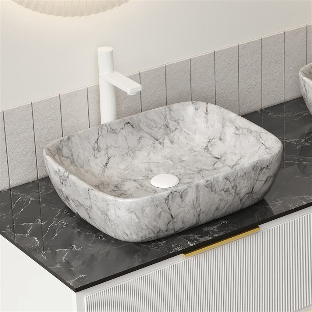 19" White Marble Bathroom Ceramic Sink