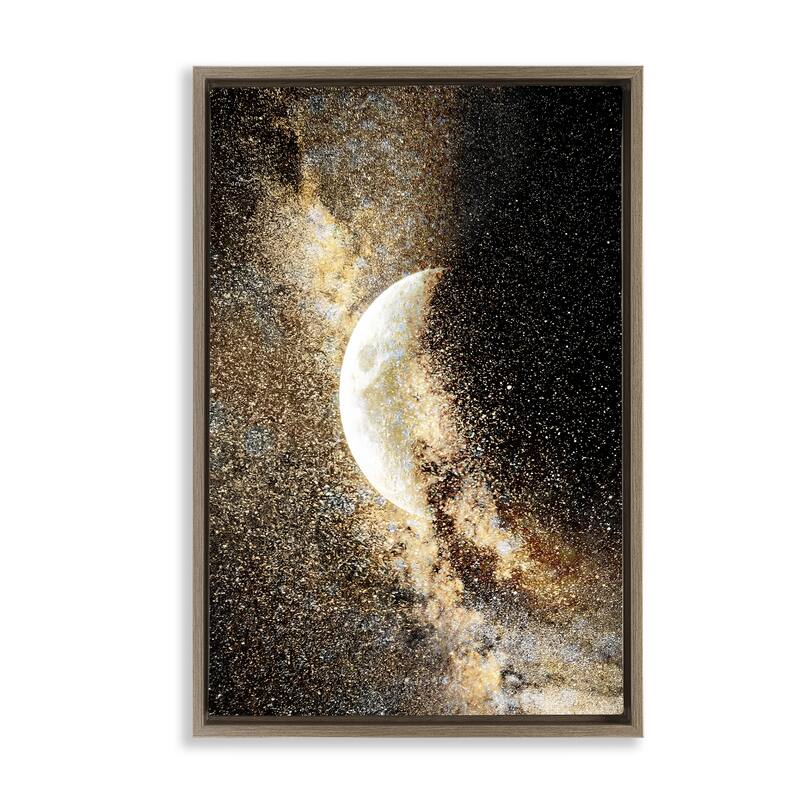 Stupell Starry Nebula Crescent Moon Framed Floater Canvas Wall Art Design By Gemma Bardot - 21 x 31 - Brown