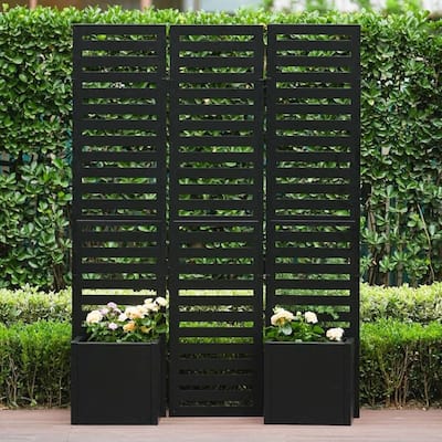 3-Panel Freestanding Privacy Screen with Planter Box for Patio - N/A
