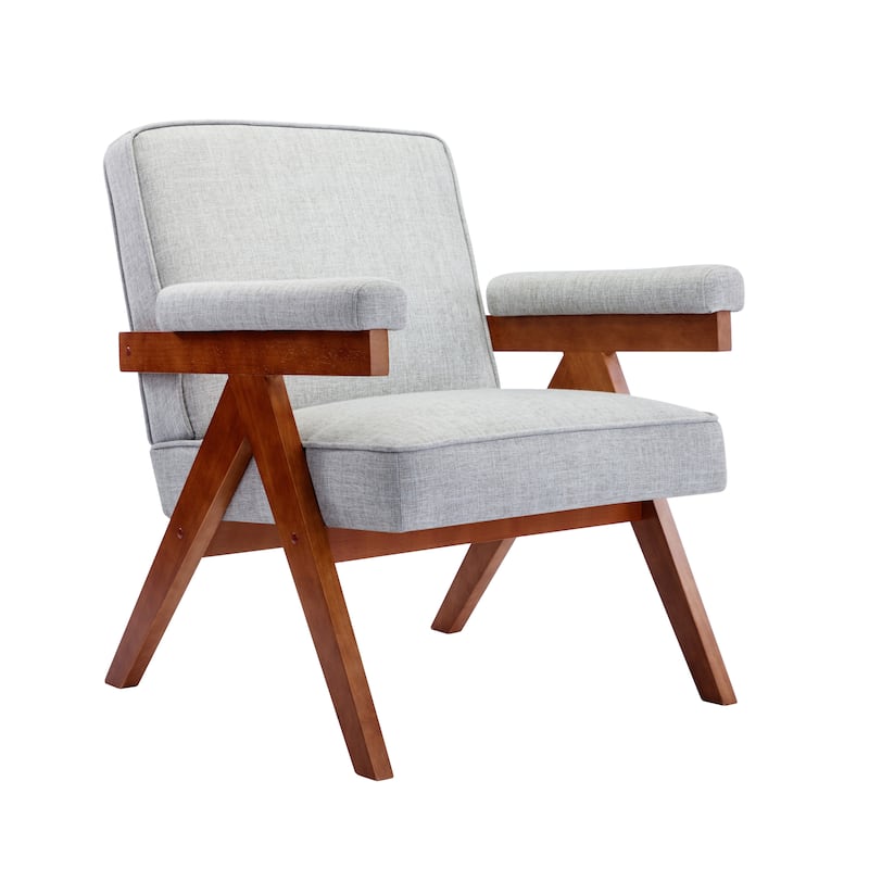 Porthos Home Carlin Fabric Upholstered Accent Chair with Rubberwood Legs - Grey