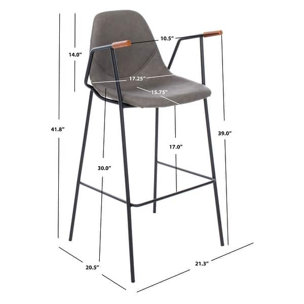 dimension image slide 1 of 4, SAFAVIEH Tanner Mid-century Faux Leather Barstool - 25" W x 21.5" D x 39" H