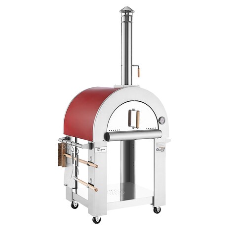Empava Free Standing Wood Burning Outdoor Red Painted Pizza Oven in Stainless Steel