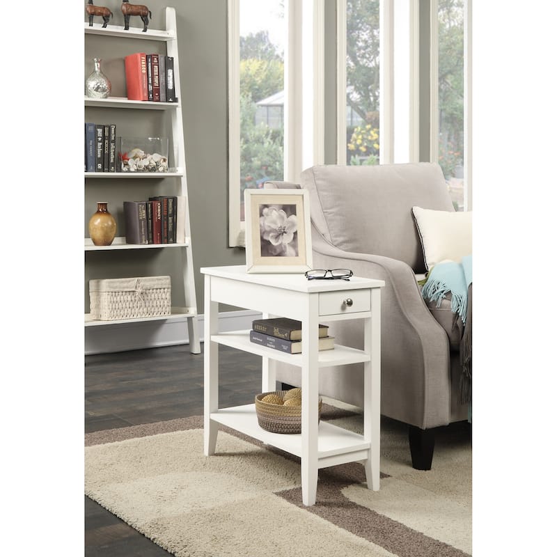 Convenience Concepts American Heritage 1 Drawer Chairside End Table with Shelves - White