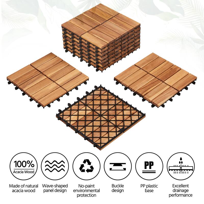 Yaheetech Pack of 27 Waterproof Acacia Wood for Flooring for Outdoor & Indoor