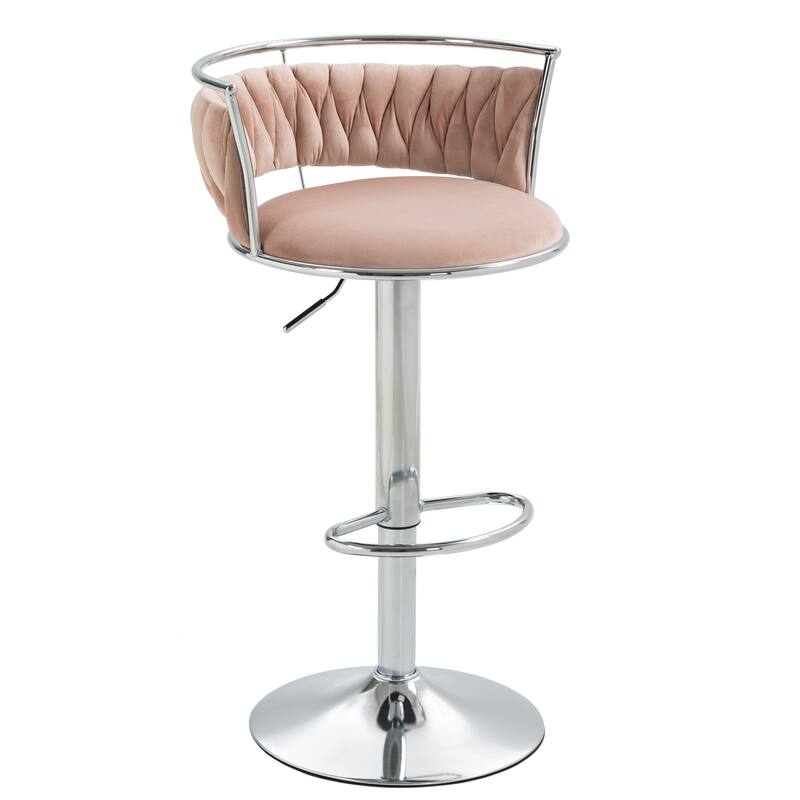 4 Set Velvet Adjustable Swivel Bar Stools With Backs