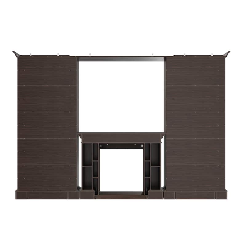 Electric Fireplace Mantel with Bookshelves, 115.5" Entertainment Center with Built-in Shelving