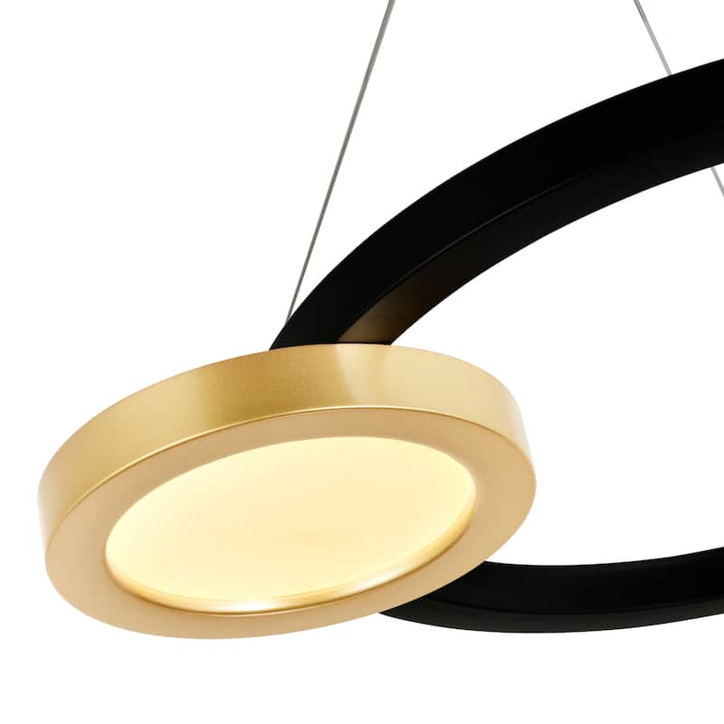 Deux Lunes Integrated LED 20in Sun Gold & Black Chandelier - Sun Gold/Pearl Black