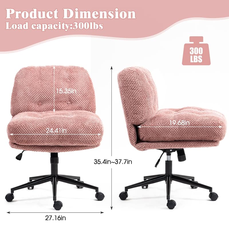 Pink Ergonomic Office Chair with Wide Thickened Seat, Crossed Legs and Wheels