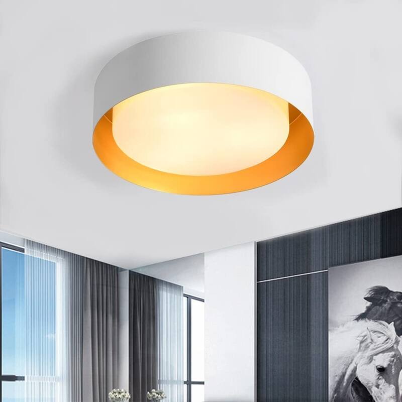 Modern Minimalist Round Drum Flush Mount Ceiling Lights - W12.5" - White