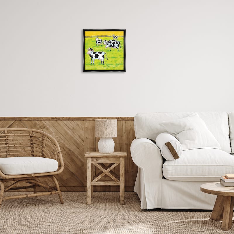Stupell Funny Cow Herd with Specs Framed Floater Canvas Wall Art Design By Roger Straub