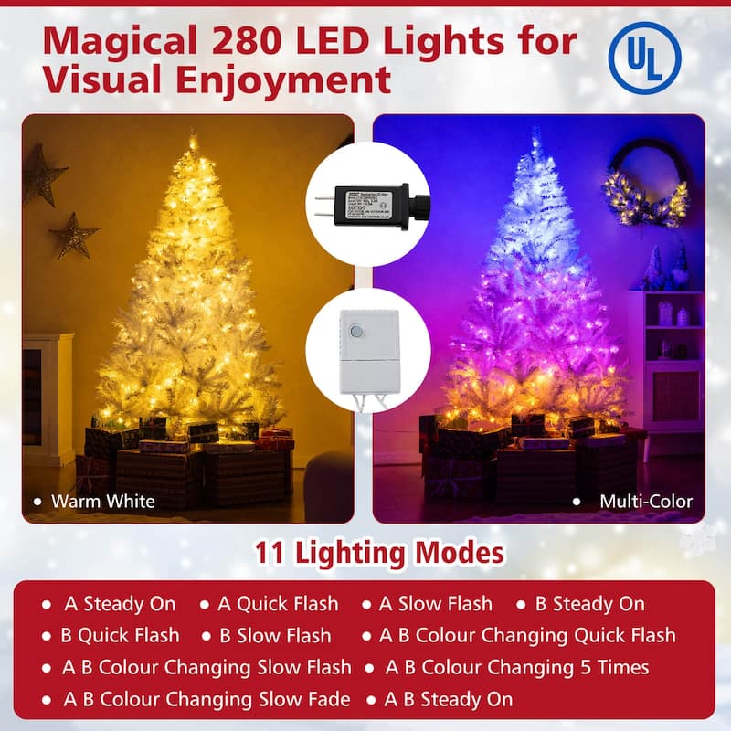6/7 FT Pre-Lit Artificial Christmas Tree White Tree w/3-Color Lights - Pink