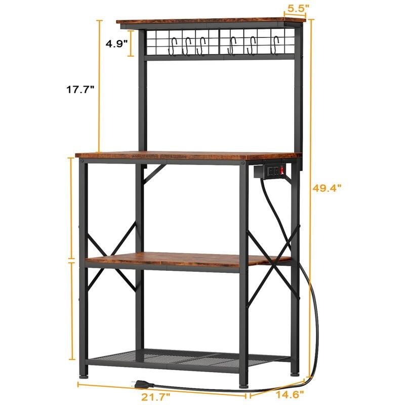 Kitchen Bakers Rack with Power Outlet - 15.16"D x 21.65"W x 49.6"H