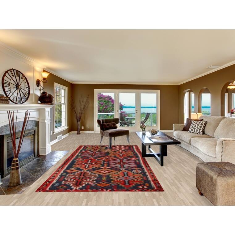 Vegetable Dye Shirvan Antique Area Rug Hand-Woven Wool Carpet - 5'6" x 11'5"