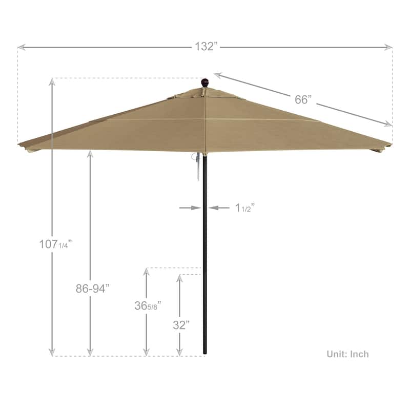 California Umbrella 11' Venture Series Patio Umbrella, Bronze Aluminum Pole Fiberglass Ribs Pulley Lift, Olefin Royal Blue