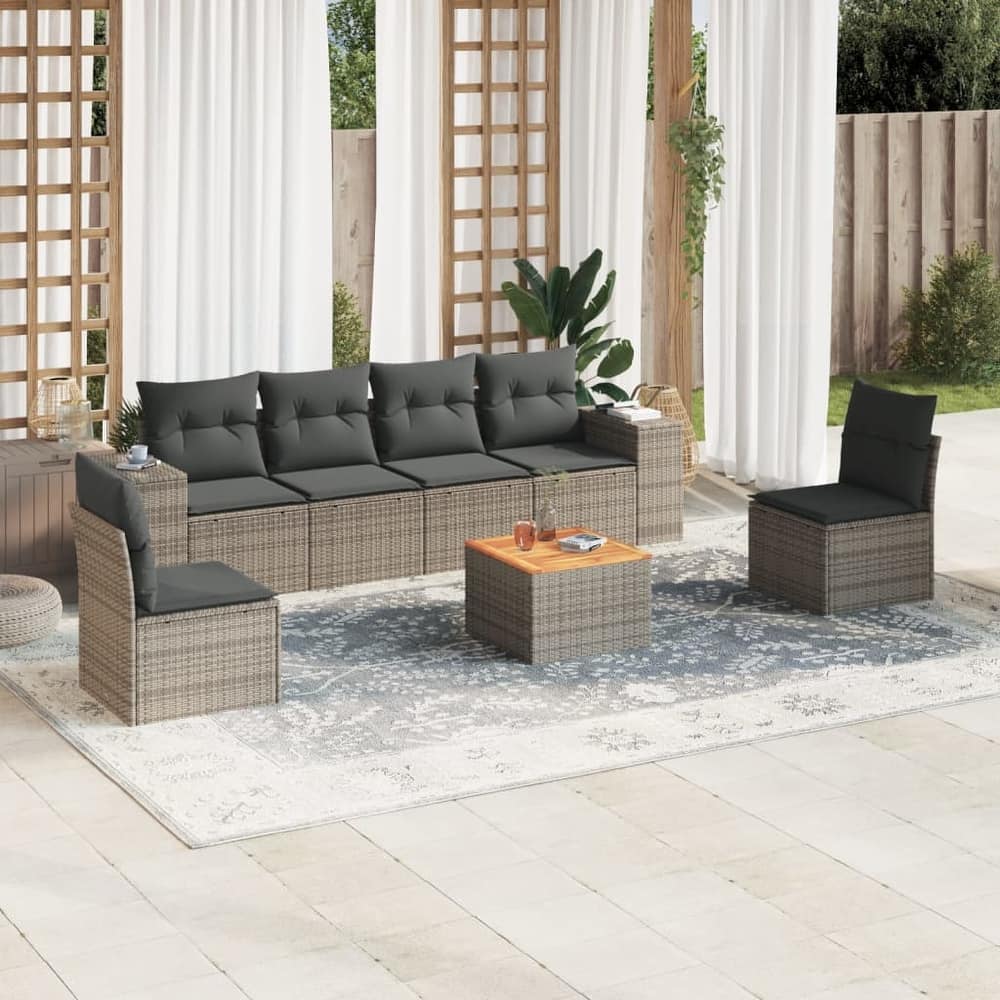 vidaXL Patio Sofa Set with Cushions Outdoor Furniture 7 Piece Poly Rattan - 21.7 x 21.7 x 14.6