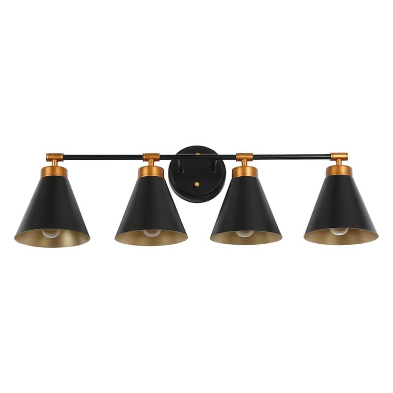 Farmhouse Industrial 4-light Bathroom Vanity Lights Black Gold Dimmable Wall Sconces with Metal Cone Shade