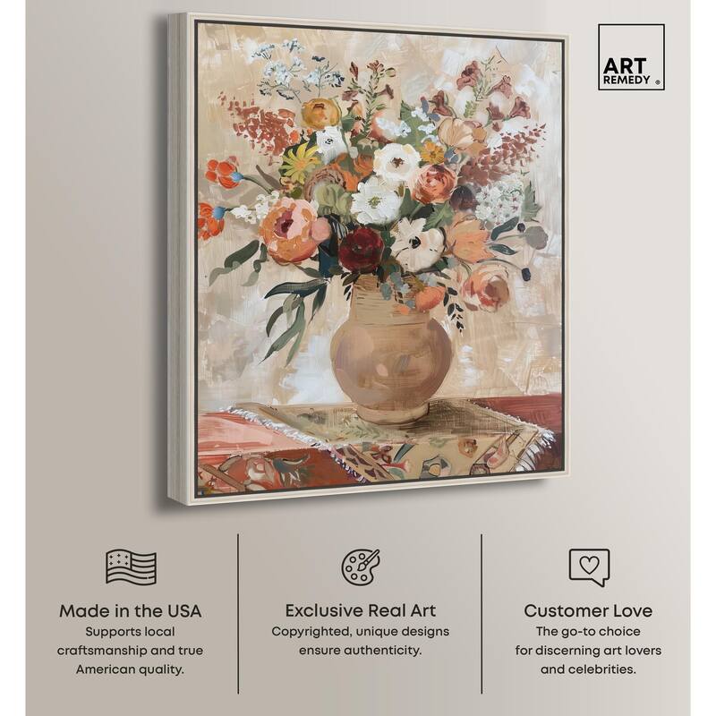 Clay Vase and Flowers Canvas by Art Remedy