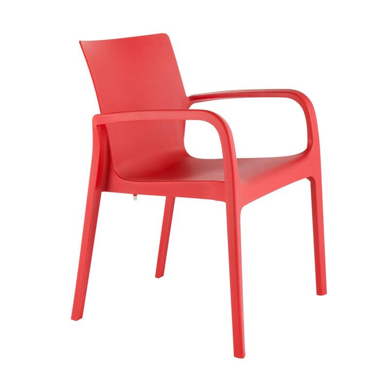 HomeRoots Set of Two Red Heavy Duty Plastic Outdoor Stacking Dining Chairs