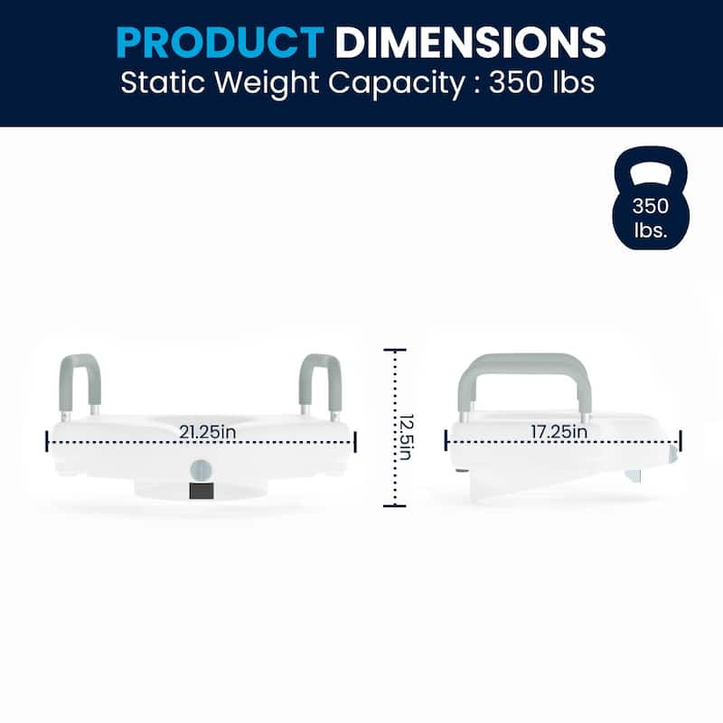 Locking Elevated Toilet Seat Riser with Adjustable Height Arms - 21.25"W x 17.25"D x 12.5"H