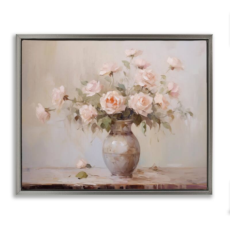 Stupell Romantic Bouquet of Roses Framed Floater Canvas Wall Art Design By Arlington Prints - 21 x 17 - Grey