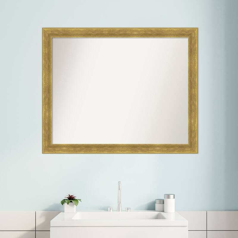 Angled Non-Beveled Wood Framed Bathroom Vanity Wall Mirror