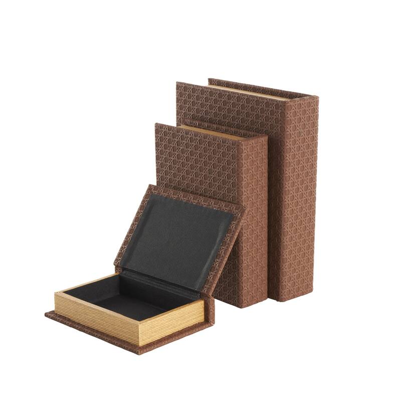 Faux Leather Book Shaped Decorative Box - Set of 3 Brown, Cream, Black, Copper - Roche River Decor