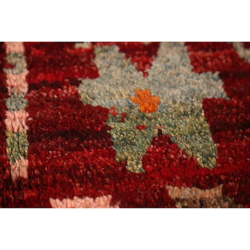 Red Geometric Moroccan Oriental Area Rug Hand-Knotted Wool Carpet - 5'8" x 7'8"