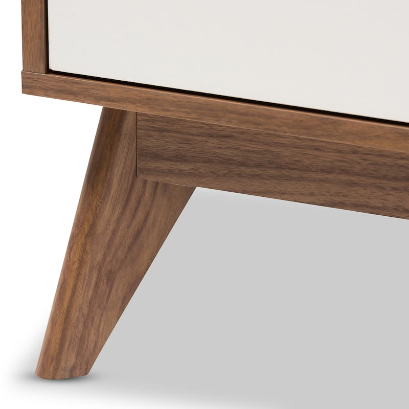 Modern 3 Drawer Nightstand - Cool White & Walnut Wood Bedside Table for Bedroom Storage