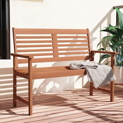 Wood Outdoor Bench 2-Person Patio Bench with Ergonomic Backrest
