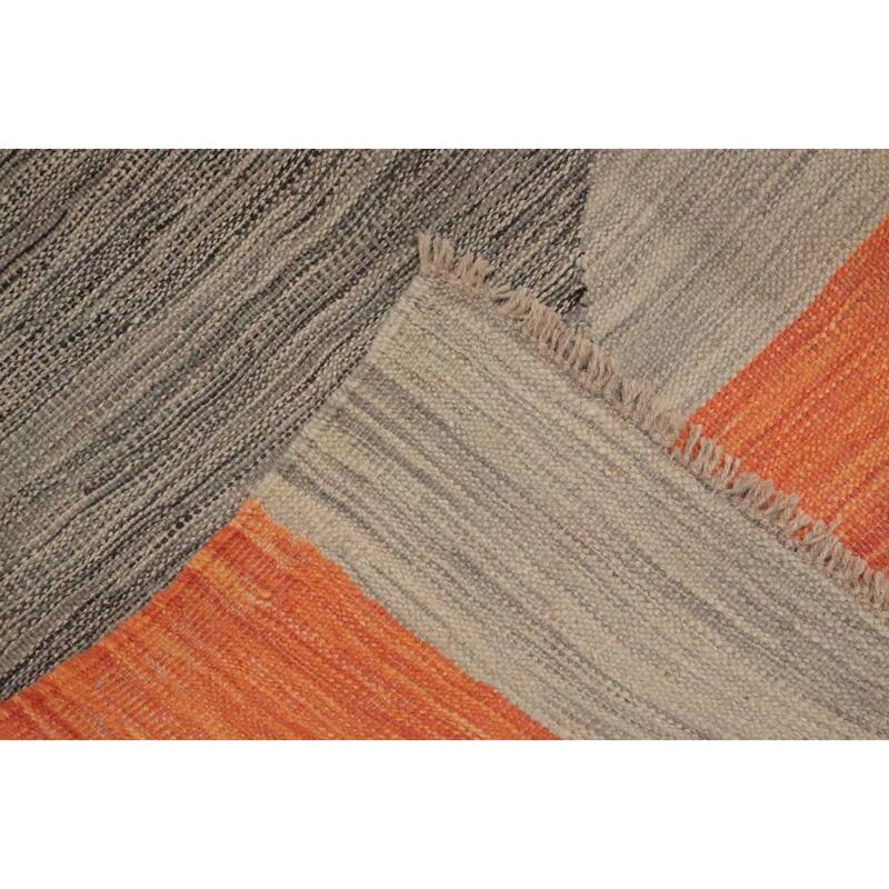 Hand Woven Oriental 100% Wool Carpet Southwestern Tribal Greys & Charcoal Kilim Area Rug - 7' 8'' X 5' 0''