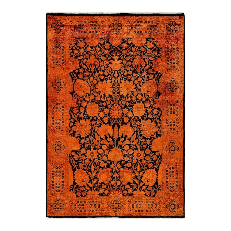 Overton Hand Knotted Wool Vintage Inspired Modern Contemporary Overdyed Orange Area Rug - 4' 1" x 6' 1"