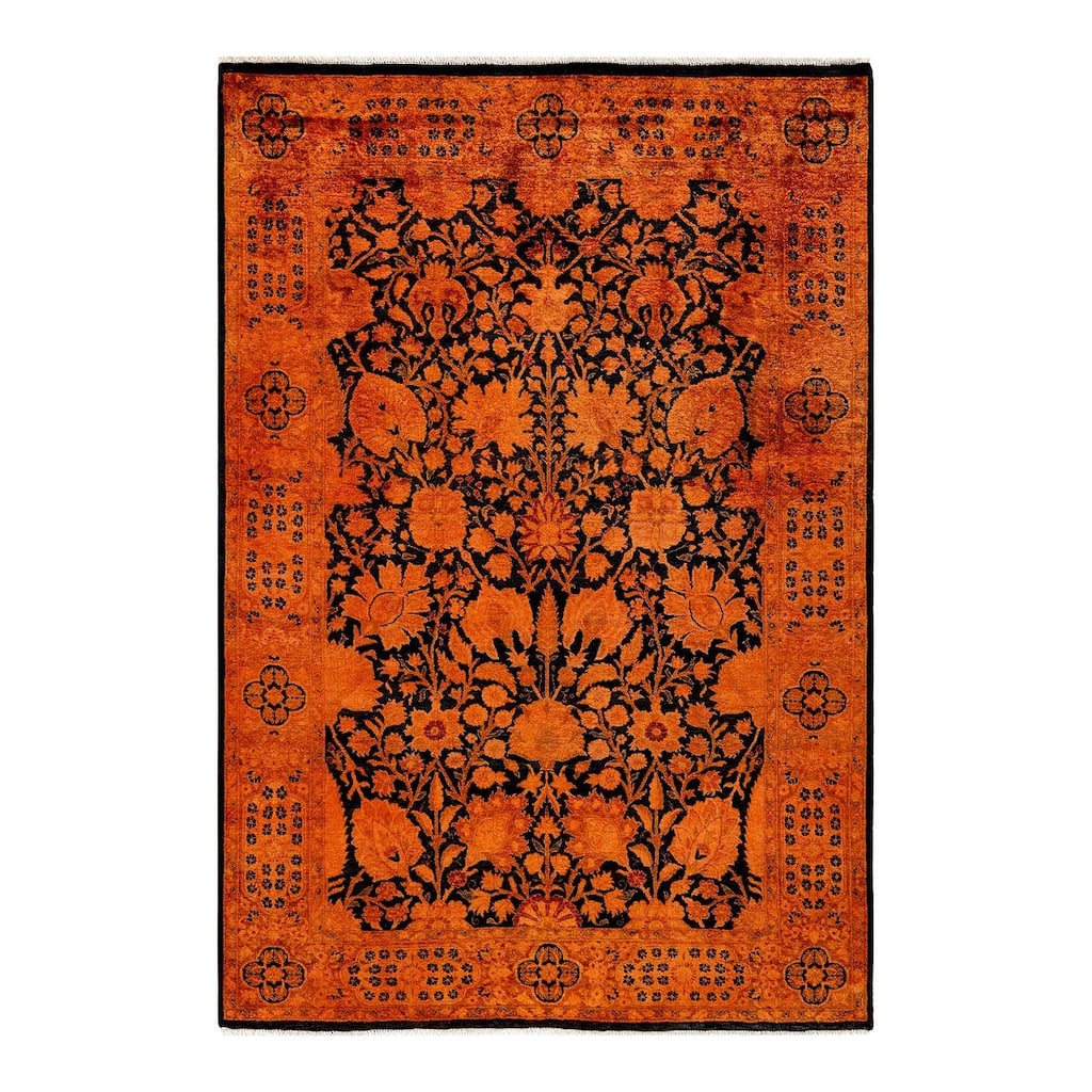 Overton Hand Knotted Wool Vintage Inspired Modern Contemporary Overdyed Orange Area Rug - 4' 1" x 6' 1"