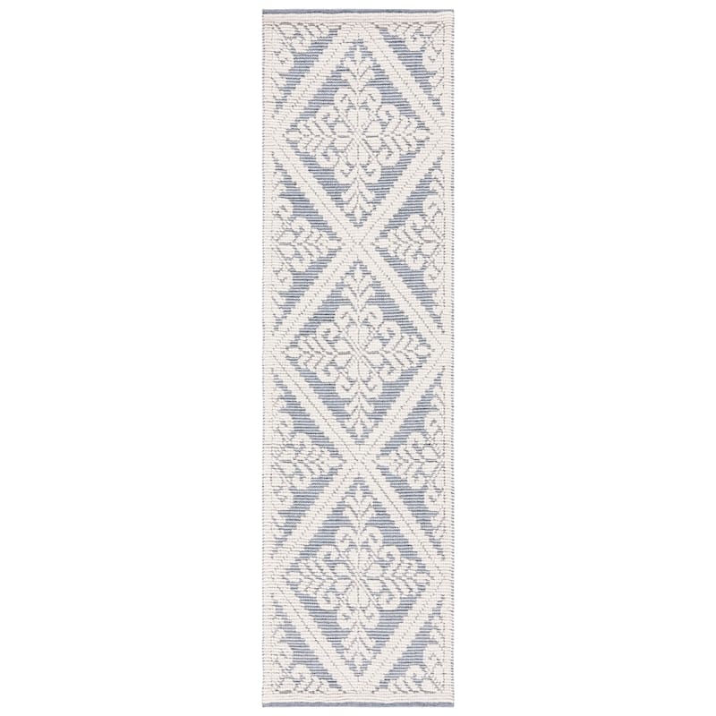 SAFAVIEH Handmade Vermont Davina Wool Rug - 2'3" x 8' Runner - Ivory/Blue