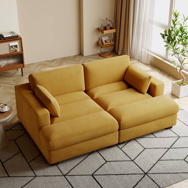 Navaeh Corduroy Modular Sectional Sofa Large Couch Sleeper Chaise - Orange Set