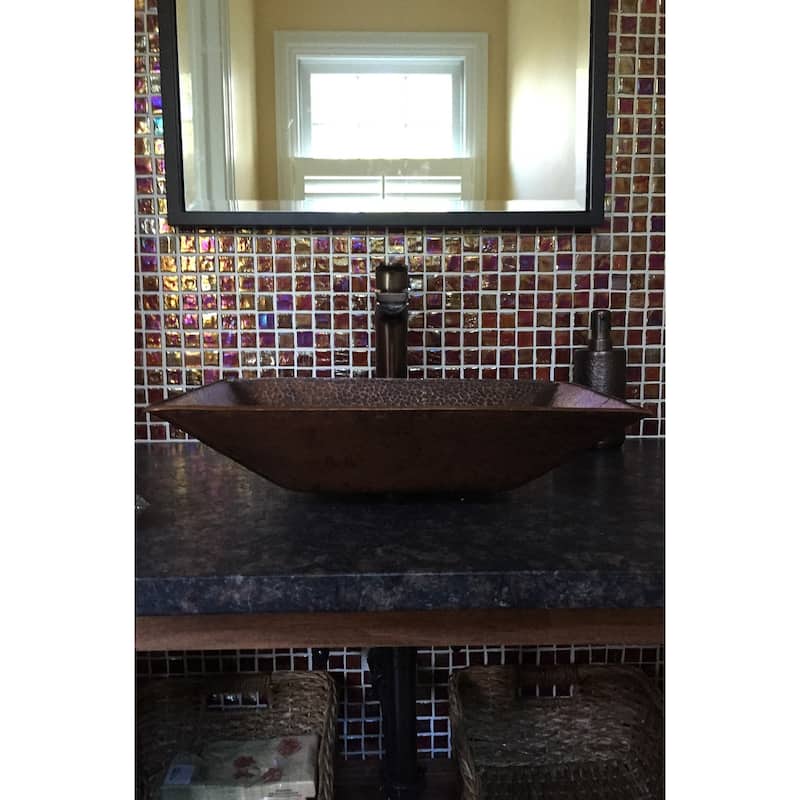 17-in Modern Rectangle Hand Forged Old World Copper Vessel Sink (PVMRECDB)