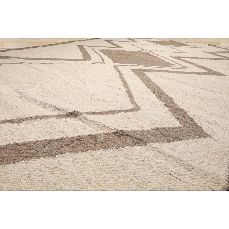 LoomBloom Beige Hand Woven Geometric Flatweave Wool Oriental Area Rug